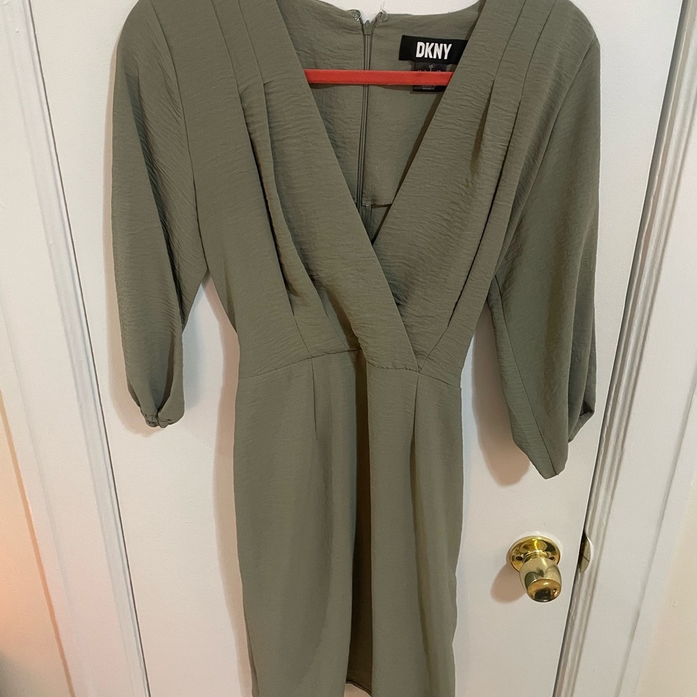 DKNY Sage Green V-Neck Dress